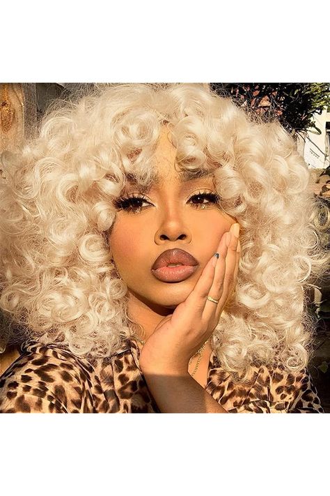 Wigs For Black Women Blonde, Wigs For Black Women Curly, 613 Wigs, Fluffy Bob, Afro Curly Wig, Long Curly Wigs, Curly Wigs For Black Women, Bang Wig, Blonde Afro