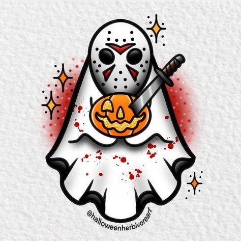 Friday The 13th Tattoo, Petit Tattoo, Ghost Drawing, 13 Tattoos, Ghost Tattoo, Procreate Ipad Art, Spooky Tattoos, Halloween Artwork