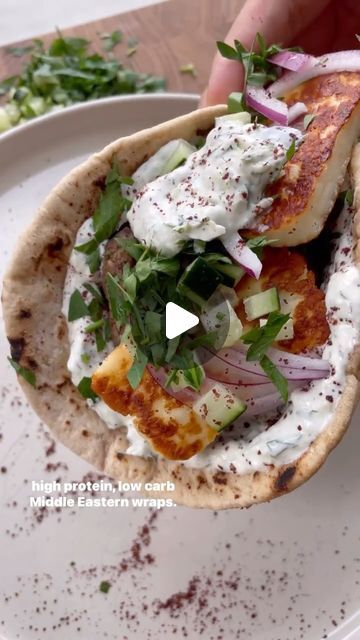 Arash Hashemi on Instagram: "@Shredhappens Middle eastern wraps  . If you love delicious flavor packed protein, these kaftas are IT! And pair so perfectly with the halloumi, yogurt sauce, and accompaniments here.  To keep this lowcarb, I used a lowcarb pita as the base, but you can use any kind of pita or lavash. Then topped it with a cucumber dill yogurt dip, added the koftas, added grilled halloumi cheese - my favorite - and topped it off with some red onion, parsley, cucumber, & a dusting of sumac. . Here is how I made it: . 1.First, the kaftas.Grab a food processor, pulse together 1/3 red onion, 4-6 cloves garlic, 1/3 cup pistachios, and a large handful fresh parsley. Pulse well. Then add 2lbs ground beef (or mixture of beef/lamb) to a bowl. Top it with the processed marinate. Add a co Dill Yogurt Dip, Halloumi Cheese, Cucumber Dill, Grilled Halloumi, Yogurt Dip, Mediterranean Diet Recipes, Chicken Dishes Recipes, Middle Eastern Recipes, Wrap Recipes