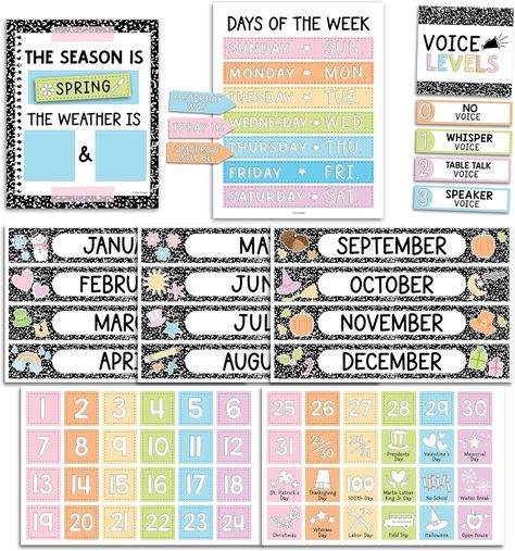 Amazon.com : Colorful Classroom Calendar Set Bulletin Board - Bulletin Board Calendar For Classroom Elementary, Teacher Calendar Bulletin Board Sets, Preschool Calendar For Classroom, School Calendar For Classroom : Office Products Classroom Bulletin Boards Calendar, Calendar Bulletin Board Kindergarten, Classroom Calander Printable, Calendar For Classroom, Bulletin Board Calendar, First Grade Calendar Wall, Rainbow Calendar Classroom, Teacher Calendar, Calendar Bulletin Boards