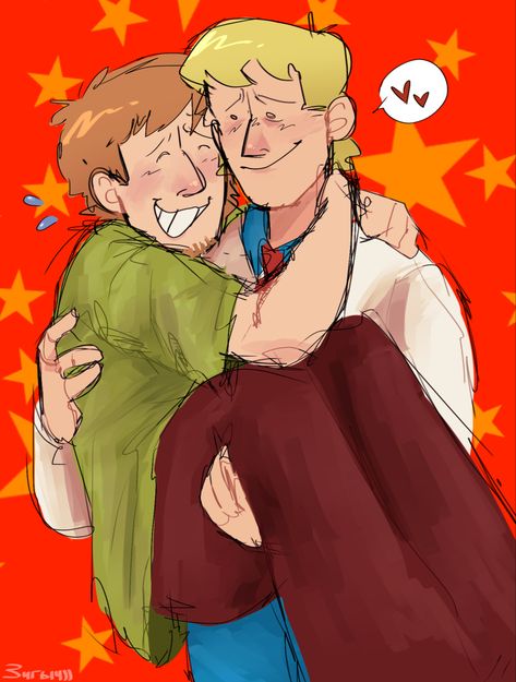 Shaggy And Fred Fanart, Freddy And Shaggy, Fred X Shaggy Fan Art, Scooby Doo Poly, Scooby Doo Polycule, Shaggy Scooby Doo Fanart, Freddy X Shaggy, Wally X Barnaby Welcome Home, Shaggy X Fred Fan Art