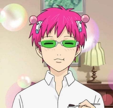 Saki K, Kusuo Saiki, Disastrous Life Of Saiki K, Saiki Kusuo, Saiki K, Glass Painting, Pink Hair, Psychic, Anime Icons