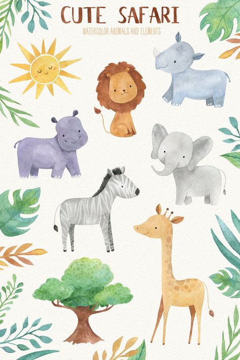 Cute Safari Watercolor Clipart , #ad, #cm#approx#px#birthday #Ad Jungle Animal Drawings, Safari Watercolor, Animal Illustration Kids, Safari Cookies, Child Illustration, Bujo Ideas, 강아지 그림, Safari Jungle, Jungle Animal