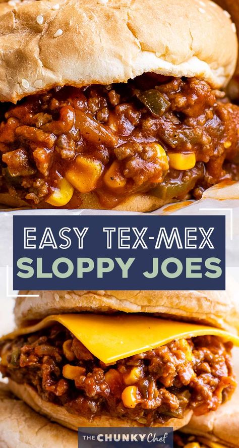 Perfect for a quick dinner, these Tex-Mex Sloppy Joes are ready in 30 minutes or less!  Made with beef, jalapenos, corn, and zesty spices, these sloppy joes will soon become a new family favorite! #sloppyjoes #texmex #easyrecipe #dinner #kidfriendly #sandwich #onepan #weeknight Beef Ideas, Homemade Sloppy Joe Recipe, Homemade Sloppy Joes, Joe Recipe, Sloppy Joes Recipe, Sloppy Joe, Minced Meat, Sloppy Joes, Plan Ideas