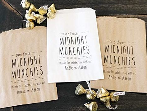 Amazon.com: Wedding Snack Bags, Midnight Munchies Favor Bags, Custom Favor Bags, sets of 25 : Handmade Products Wedding Late Night Snacks, Post Wedding Party, Wedding Snack Bags, Wedding Snack, Popcorn Buffet, Midnight Munchies, Handmade Party Favors, Wedding Snacks, Snack Wrap