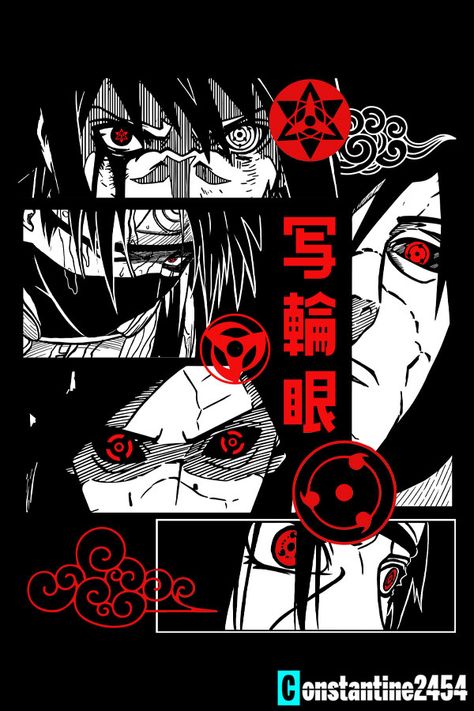 Sharingan Users Kakahi, Sasuke, Madara from Naruto SHippuden . Anime T Shirt Design, Design For Clothing, Naruto T Shirt, T Shirt Logo Design, Galactic Heroes, Clothing Business, Shirt Logo Design, Anime Printables, Anime Tshirt