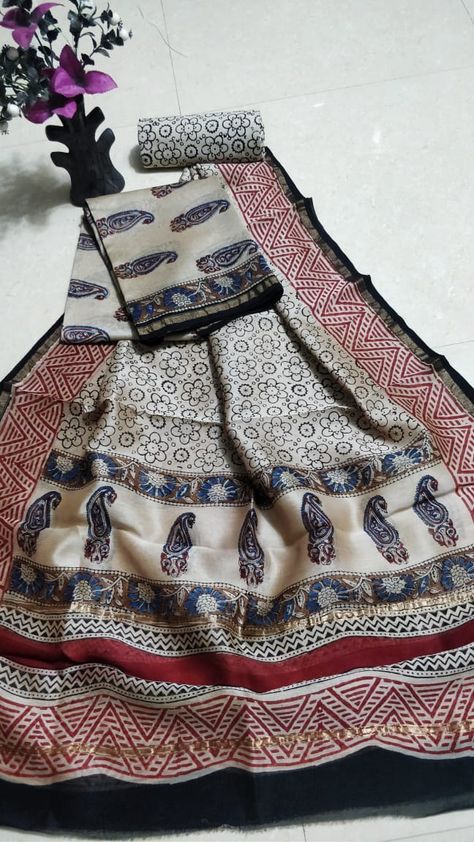 New Hand block chanderi silk dress materials | ElegantFahionWear Knitted Muffler, Material Styles, Chanderi Silk Dress Material, Chanderi Dress Material, Chanderi Dress, Fancy Dress Material, Cotton Dress Indian, Khadi Kurta, Silk Sarees Online Shopping