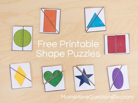 Two Part Shape Puzzle Printables - Free printable and a great way to teach shapes! Toddler Math, Shape Puzzle, Teaching Shapes, Printable Shapes, Preschool Projects, Preschool Colors, Shape Games, Shapes Preschool, Learning Shapes