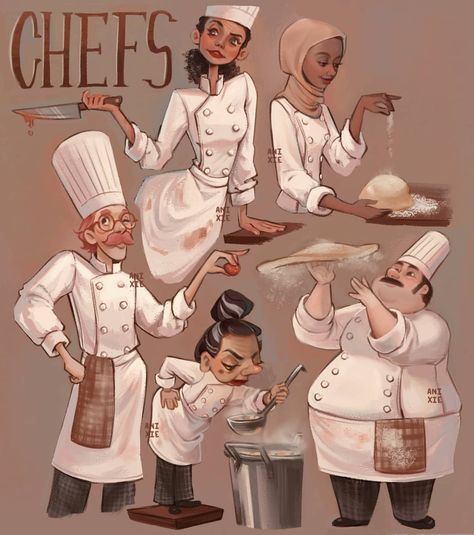 Annie 🌸 on Instagram: “Chefs! 👩‍🍳👨‍�🍳 Trying to improve my character designing skills more tho I still need to work on shape language and exaggerating proportions…” Shape Language, Chef Costume, Character Designing, Chef Clothes, Bear Tattoos, Magical Creature, New Fantasy, Pose References, Fantasy Story