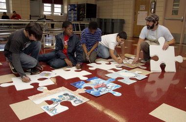 News Photos -- Nov. 5, 2010 Puzzle Installation, Child Playroom, Sunday School Classroom, 2022 Art, Floor Puzzle, Christmas Puzzle, Diy Office, Puzzle Art, Art Installation