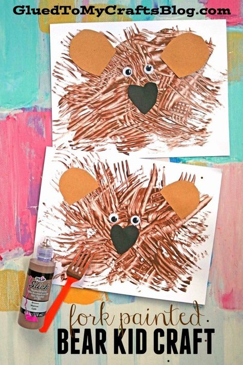 Fork Painted Teddy Bear - Kid Craft Bear Crafts Preschool, Bears Preschool, Painted Bear, Teddy Bear Crafts, Bear Craft, Teddy Bear Day, Aktiviti Kanak-kanak, Bear Crafts, Kid Craft