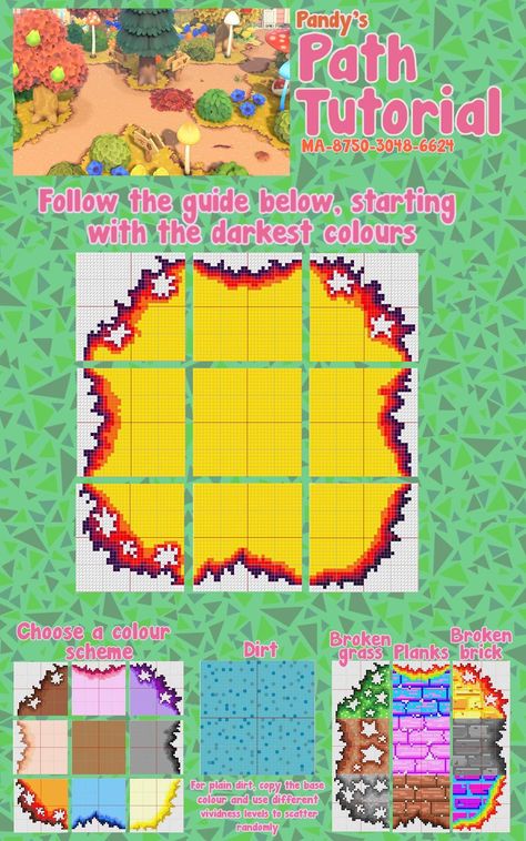 Acnh Path, Animal Crossing 3ds, Ac New Leaf, Animals Crossing, Animal Crossing Guide, Animal Crossing Qr Codes Clothes, Animal Crossing Wild World, Path Design, Qr Codes Animal Crossing