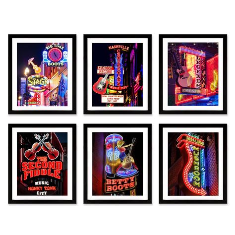 PRICES MAY VARY. Nashville Gallery Wall Art Print - Nashville Photography Wall Art Decor Featuring Downtown Nashville, Betty Boots, Big Time Boots, Mellow Mushroom, The Second Fiddle Honky Tonk Bar , Nashville Crossroads and Legends Neon Signs. This Nashville collection would be perfect to hang on the walls of your home, office or studio loft apartment. Premium Quality Prints - Retro Nashville music city art is printed on canvas, it is a kind of better material for the poster, it is soft texture Nashville Decor Interior Design, Signs Photography, Nashville Decor, Nashville Apartment, Nashville Photography, Vintage Nashville, Mellow Mushroom, Nashville Art, Sign Photography