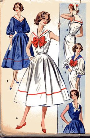 <3 Vintage Clothes Patterns, Patron Vintage, Sailor Style, Style Evolution, Nautical Dress, Vintage Dress Patterns, Fashion 1950s, Sailor Fashion, Sailor Dress