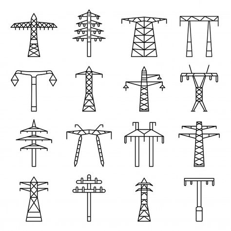 Electrical tower icon set. outline set of electrical tower vector icons Premium Vector Electricity Art, Electric Icon, Power Towers, Electric Pole, Physics Projects, Transmission Tower, Electrical Symbols, Electrical Circuit Diagram, Electrical Diagram