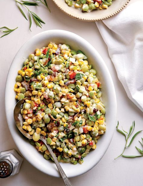 French-Style Succotash – Garden & Gun Succotash Recipe, Easter Dishes, Corn Dishes, Vegetarian Sides, Vegetarian Side Dishes, Summer Eating, Butter Beans, Kid Food, French Cooking