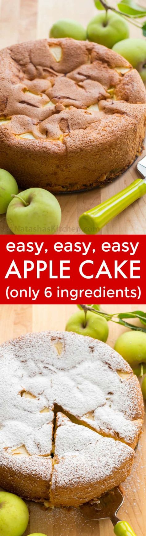 Meet your new favorite apple cake! This country apple cake (a.k.a. Sharlotka) is soft, moist and so easy with just 6 ingredients - perfect for company! | natashaskitchen.com #easyapplecake #applecake #sharlotkacake #sharlotka #easycake #apple #apples Apple Pie Cake, Easy Apple Cake, Cake Mug, Kolaci I Torte, Apple Cake Recipes, Easiest Apples, Pie Cake, Apple Cake, Apple Recipes