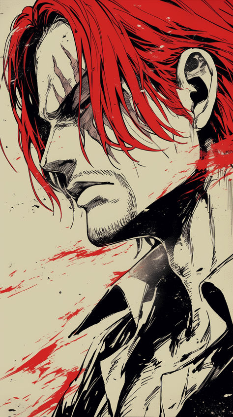 Red haired shanks two toned wallpaper closeup Red Haired Shanks, Red Hair Shanks, One Piece Cartoon, One Piece Photos, Anime Drawing Books, One Piece Wallpaper Iphone, Cool Anime Backgrounds, One Peice Anime, One Piece Drawing