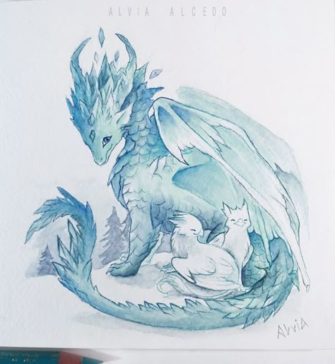 Drake Companion, Alvia Alcedo, Cute Dragon Drawing, Ice Dragon, Dragon Sketch, Cute Fantasy Creatures, Cute Animal Drawings Kawaii, Creature Drawings, Fantasy Creatures Art