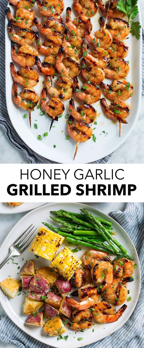 Honey Garlic Marinade, Honey Marinade, Easy Grilled Shrimp Recipes, Marinated Grilled Shrimp, Grilled Shrimp Recipe, Dinner Shrimp, Shrimp Marinade, Grilled Shrimp Skewers, Garlic Marinade