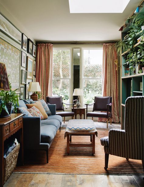 Playfulness and practicality mingle in a London house by Lucy Hammond Giles | House & Garden Narrow Living Room, London Living, Room London, London Interior, House And Garden, London House, Uk Photos, Victorian House, West London