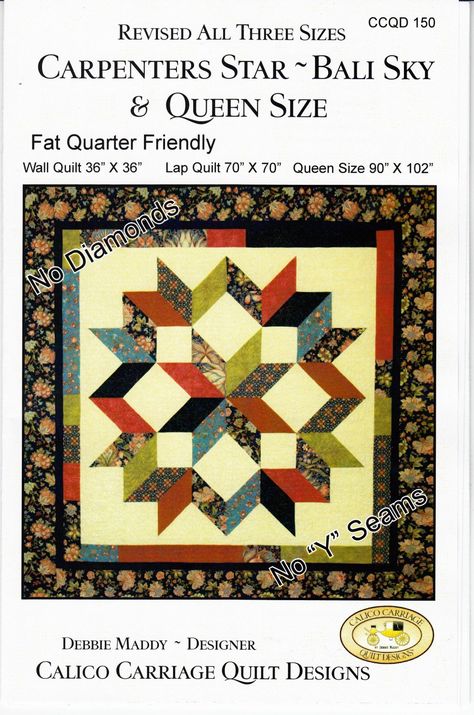 Carpenter's Star Bali Sky Pattern Sky Quilt Pattern, Sky Quilt, Hanging Quilts, Star Quilt Blocks, Queen Size Quilt, Star Quilt Patterns, Quilt Designs, Star Quilts, Wall Quilts