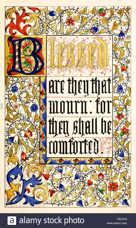 Download this stock image: Blessed Are They That Mourn For They Shall Be Comforted. Matthew's Gospel 5:4 Calligraphy and illumination published in 1867. - D9JPJ0 from Alamy's library of millions of high resolution stock photos, illustrations and vectors. Biblical Calligraphy, Saint Matthew, Beautiful Calligraphy, Photo Image, Vector Illustration, Calligraphy, High Resolution, Stock Images, Kids Rugs