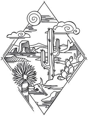 Desert Tattoo, Cactus Tattoo, Western Tattoos, Tooling Patterns, Wilde Westen, Desert Scene, Urban Threads, Soyut Sanat Tabloları, White Drawing