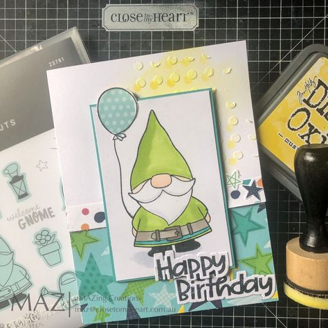 Close To My Heart Birthday Cards, Gnome Birthday Cards Handmade, Ctmh Birthday Cards, Gnome Birthday Cards, Birthday Gnomes, Gnome Dies, Gnome Birthday, Heart Scrapbook, Gnome Cards