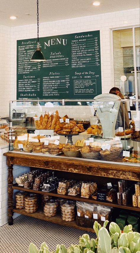 London Stores Aesthetic, Cafe Food Ideas Menu Design, Its Complicated Bakery, French Cafe Design Interiors, Farmhouse Bakery Decor, Countryside Coffee Shop, Coffee Shop Bakery Display, Small Bakery Design Interiors, Boutique Cafe Interior