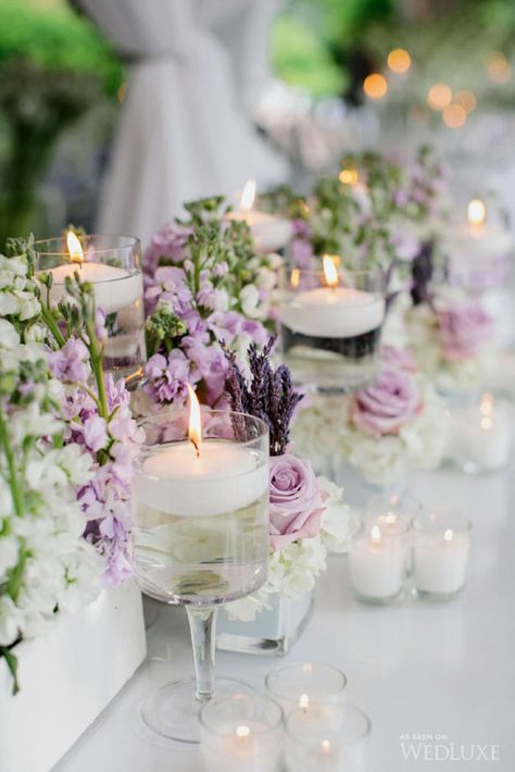 The Best Lavender Wedding Decor Ideas ❤ See more: http://www.weddingforward.com/lavender-wedding-decor-ideas/ #weddings Lavender Wedding Theme, Stemmed Candle Holders, Candles And Flowers, Purple Candles, Lilac Wedding, Wedding Forward, Lavender Wedding, Center Pieces, Purple Wedding