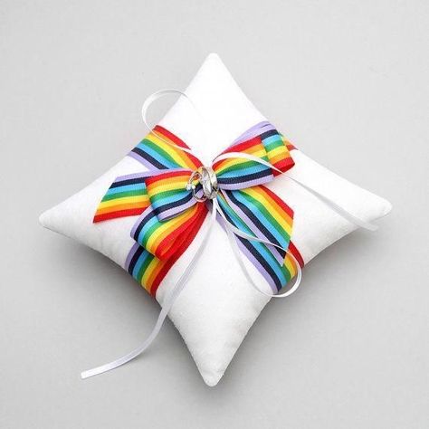 Lgbtq Wedding Ideas, Rainbow Wedding Decorations, Rainbow Wedding Theme, Rainbow Wedding Dress, Tiffany Wedding Rings, Wedding Hair Side, Rainbow Decor, Rainbow Bow, Lgbt Wedding