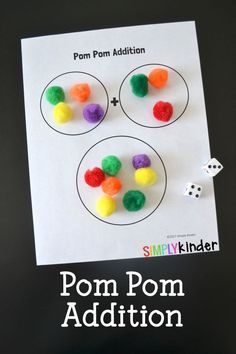 This pom pom addition game is a fun and simple hands-on math activity for kindergarten. Addition Games Kindergarten, Game Kindergarten, Activity For Kindergarten, Addition Games, Prek Math, Kindergarten Math Activities, Fun Math Games, Pom Pom Crafts, Math Addition