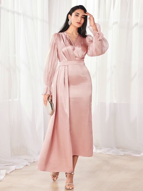 Pink Party, Blue Hour, Pink Parties, Lantern Sleeve, Sweetheart Neck, Back Dress, Satin Dress, Asymmetrical Hem, Lantern Sleeves