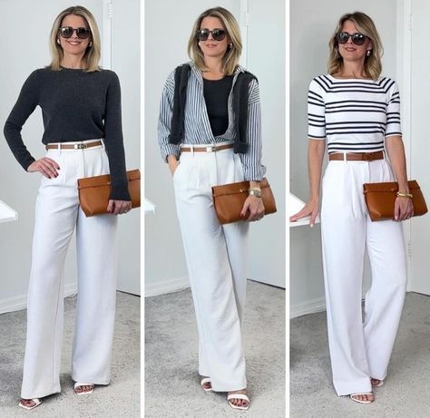 White Trousers Outfit, Outfits For Women Over 50, White Outfits For Women, Ig Bio, Modest Casual Outfits, Neutral Outfits, Elegant Outfit Classy, Stylish Work Outfits, Neutral Outfit