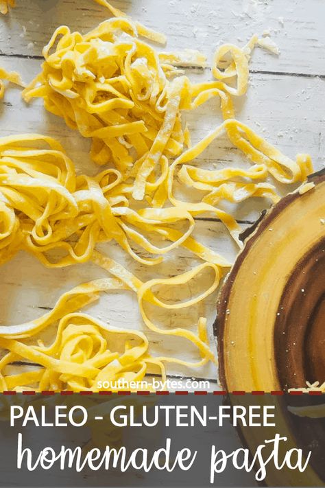 This Paleo pasta is so light and silky. These noodles are just the right amount of eggy and doughy for a big bowl of fettuccine or a comforting bowl of chicken noodle soup. #pasta #yum #paleo Paleo Noodles, Homemade Gluten Free Pasta, Paleo Lasagna, Paleo Spaghetti, Homemade Fettuccine, Paleo Pasta, Pan Sin Gluten, Recipe Pasta, Cold Pasta