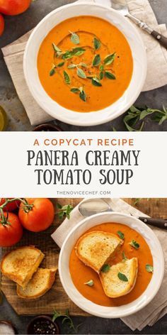 Panera Tomato Soup, Panera Tomato Soup Recipe, Main Course Ideas, Creamy Tomato Soup Recipe, Easy Tomato Soup Recipe, Tomato Bisque Soup, Recipes Copycat, Quick Soup Recipes, Dinner Soup