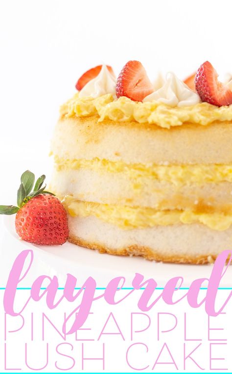 Easy Pineapple Lush Cake Recipe | Cutefetti Weight Watcher Pineapple Angel Food Cake, Angel Food Cake Pineapple, Weight Watchers Angel Food Pineapple, Angel Lush With Pineapple, Store Bought Angel Food Cake Recipes, Store Bought Angel Food Cake Ideas, Easter Angel Food Cake, Angel Food Cake And Pineapple, Pineapple Lush Cake