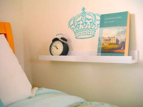 10 Picture Ledge Ideas For Your Home - Organised Pretty Home Wall Shelf By Bed, Night Stand For Bunk Bed, Loft Bed Shelf Night Stands, Bunk Bed Night Stand Ideas, Makeshift Nightstand, Tiny Nightstand, Slim Nightstand, Apartment Therapy Bedroom, Picture Ledges