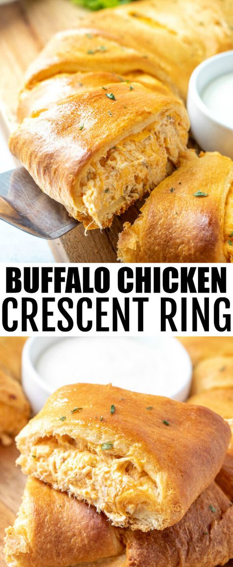 Want a fun recipe that feeds a crowd? This Buffalo Chicken Crescent Ring is the perfect party recipe that has a little bit of bite but absolutely irresistible! #appetizer #footballfood #gameday #chicken #buffalochicken #munchies #gamedayfood Buffalo Chicken Crescent, Chicken Crescent Ring, Appetizers Chicken, Buffalo Chicken Rolls, Chicken Crescent Rolls, Chicken Crescent, Chicken Roll Ups, Crescent Recipes, Camping Snacks