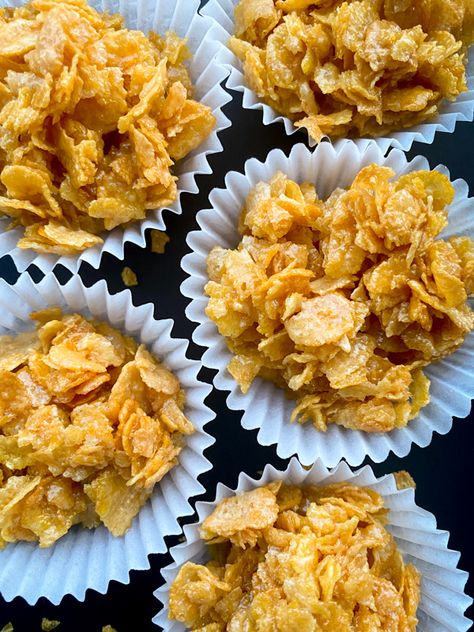 Honey Joys recipe | eat. live. travel. write. Honey Joys Recipe, Honey Biscuit Recipe, Honey Cornflakes, Honey Joys, Milo Recipe, Cornflake Cake, Bake Sweets, Pantry Challenge, Cornflake Cookies