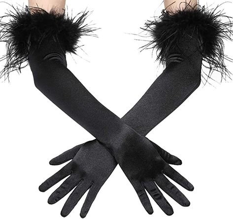 Amazon.com: BABEYOND Long 20s Satin Gloves Feather Stretchy Gloves for Halloween Costume Evening Party (Black): Clothing Fancy Gloves, Long Black Gloves, Great Gatsby Themed Party, Great Gatsby Theme, Gatsby Themed Party, Evening Gloves, Costume Noir, Flapper Costume, Gloves Fashion