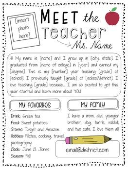 Big picture Meet The Teacher Letter, Teacher Letter, Meet The Teacher Template, Letter To Teacher, Teacher Templates, First Day Of School Activities, Back To School Night, School Night, School Opening