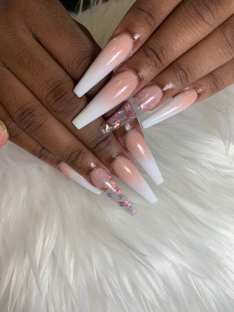 Ombre Acrylic Nails Coffin, Long Ombre Nails, Ombre French Tips, Fairy Nails, Encapsulated Nails, Shape Nails, Baddie Nails, Coffin Shape, Butterfly Nail