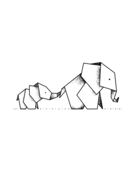 Geometric Elephant Drawing, Tattoos For Siblings, Geometric Elephant Tattoo, Matching Tattoos For Siblings, Geometric Elephant, One Line Tattoo, Horoscope Tattoos, Small Pretty Tattoos, Brother And Sister Love