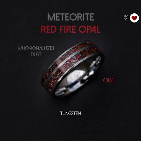 Mens Promise Rings Red, Red And Black Ring Men, Red Engagement Ring Man, Mens Promise Ring Red, Red Engagement Ring Men, Ruby Wedding Rings Men, Meteorite Ring Men, Stardust Ring, Engagement Ring Opal