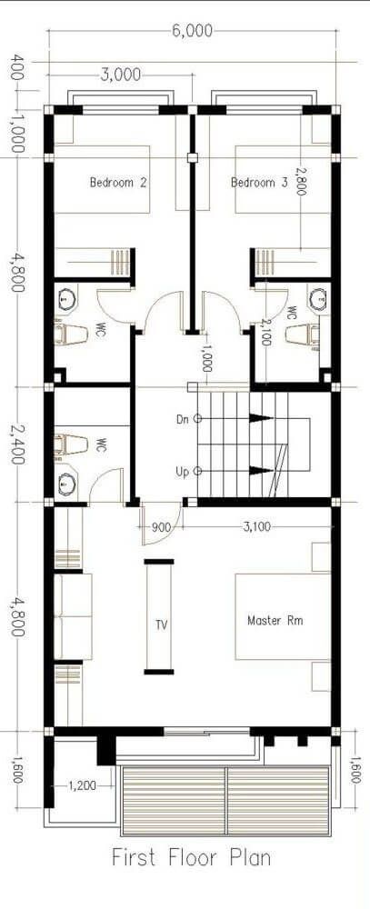 Modern Home Plan 6x12m With 3 Bedroom - Engineering Discoveries 6x15 House Plan, 6x12 House Plan, Loft House Plans, House Plans 3 Bedroom, House Ceiling Design, Building House Plans Designs, Small Apartment Design, House Construction Plan, Apartment Plans