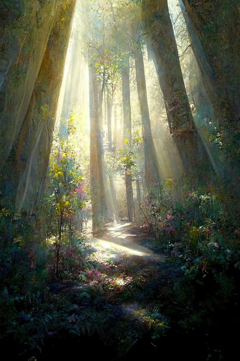 Forest In Spring, Bedroom Murals, Dramatic Lighting, Beautiful Scenery, Beautiful Landscapes, Landscape Paintings, Original Art, Art Painting, Trees