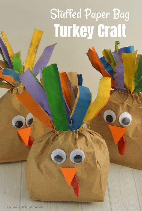 Turn your brown paper lunch bags into a plump and playful stuffed paper bag turkey craft the kids will love this Thanksgiving. This easy, inexpensive craft is quick and easy to put together with items you likely have on hand. They make a cute homemade decoration for your Thanksgiving table. Bag Turkey Recipe, Paper Bag Turkey Craft, Paper Bag Turkey, Brown Paper Lunch Bags, Thanksgiving Books, Paper Bag Crafts, Messy Crafts, Paper Lunch Bags, Inexpensive Crafts