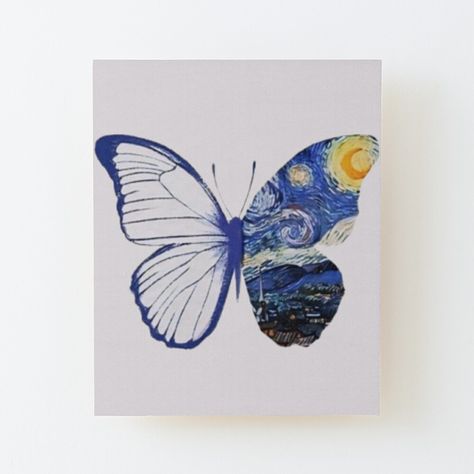 Get my art printed on awesome products. Support me at Redbubble #RBandME: https://www.redbubble.com/i/wood-print/Butterfly-van-gogh-starry-night-tattoo-design-by-Citybubbleds/160194728.EZ4MB?asc=u Starry Night Butterfly, Van Gogh Starry Night Tattoo, Wallpaper Mariposas, Starry Night Tattoo, Night Tattoo, Starry Night Art, Botanical Line Drawing, Print Butterfly, Butterfly Illustration